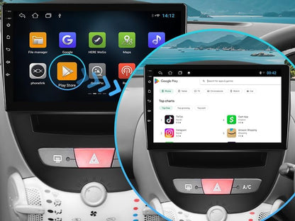 2G 64G Android 14 Car Stereo Android Multimedia Radio for Peugeot 107/Toyota Aygo/Citroen C1 2004-2014 Wireless Carplay, Android Auto GPS Navigation SWC+ Backup Camera
