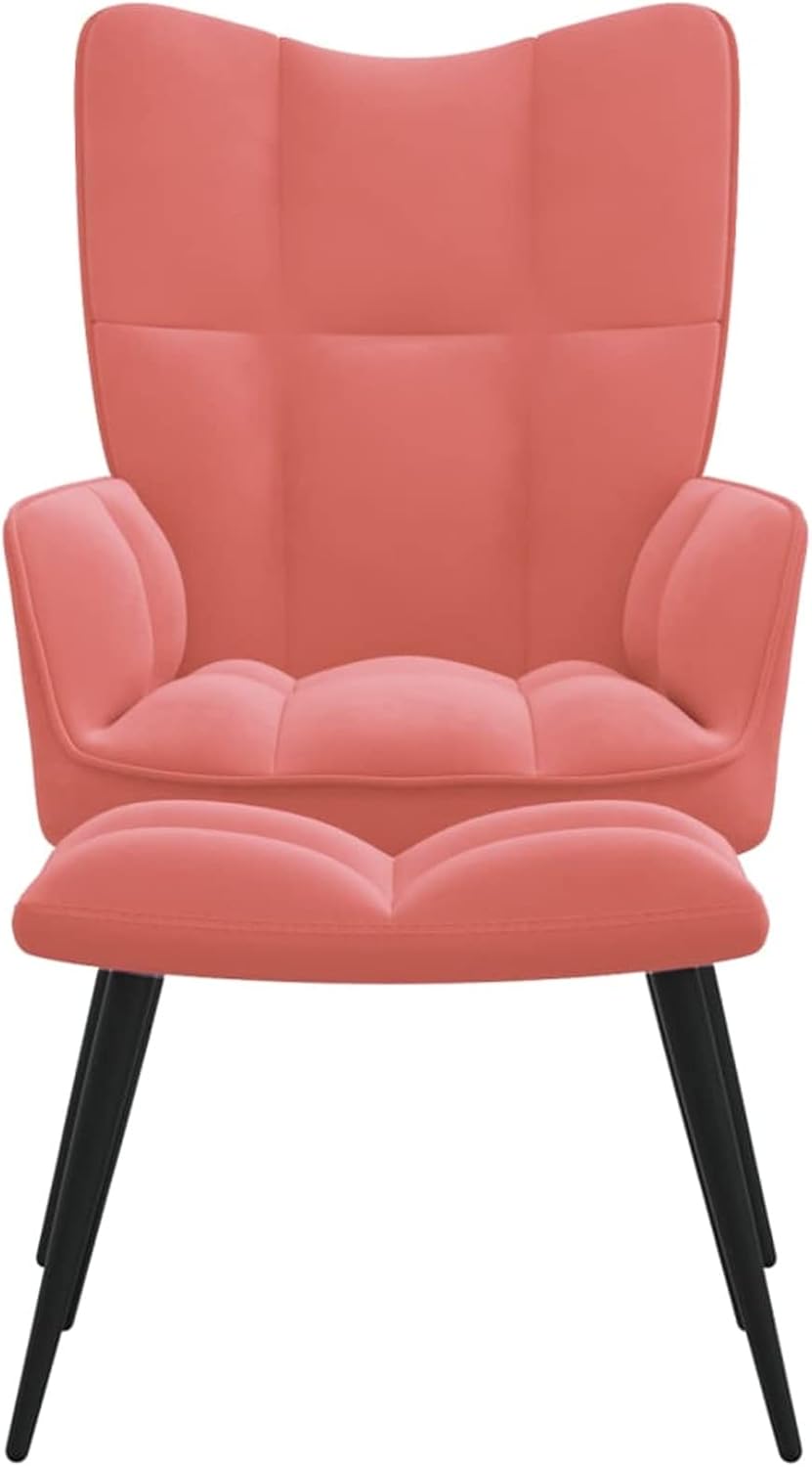 Relaxchair with stool reclining chair lounge chair living room chair with stool chair living room pink velvet - QUORE