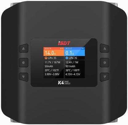 ISDT K4 Lipo acculader AC 400W / DC 600WX2 oplader Balance ontlader voor Life/Lilon/LiPo 1-8S/LiHv/Pb/NiMH RC batterijen