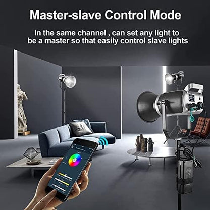 GVM 200W LED videoverlichting met softbox, Bowens 3200K-5600K LED videoverlichting, APP- en DMX-besturing LED studio continu licht voor fotografie, video, interview, YouTube, 93000Lux/0,5m