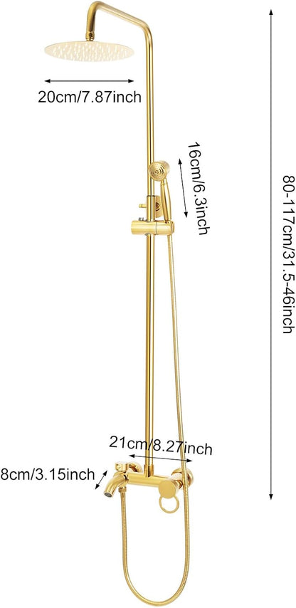 Douchesysteem Roestvrij Staal – Douche Set – Regendouche – Handdouche – Badkamer Paneel – Verstelbare Hoogte 80-117 cm – Gouden Kleur & 360° Draaibare Regendouchekop