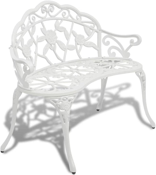 vidaXL Garden Bench Cast Aluminum White Garden Bench Garden Outdoor Bench Benches - QUORE