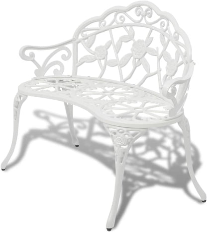 Garden Bench 100 cm Cast Aluminium White Classic Bench for Garden, Balcony, Patio - QUORE