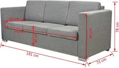 vidaXL 3 Seater Sofa Sofa Seating Sofa Three Seater Sofa Three Seater Sofa Chair Fabric Light Grey - QUORE