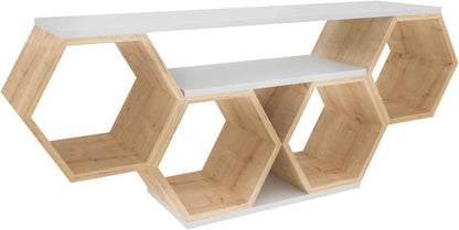 Hanah Home Stijlvolle tv-standaard, wit & Sonamo, 140 x 29,6 x 55,5 cm, 100% melamine gecoat particle board, 18 mm dik, modern design voor woonkamer en entertainment