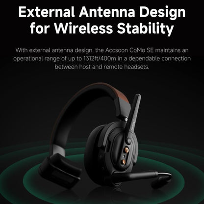 Accsoon Como SE Wireless Intercom Headset System, 2,4 GHz Full duplex communicatie, 1312 ft/400 m bereik, externe antenne, ENC, 30+ uur batterijduur, slechts 1 pc-host-headset
