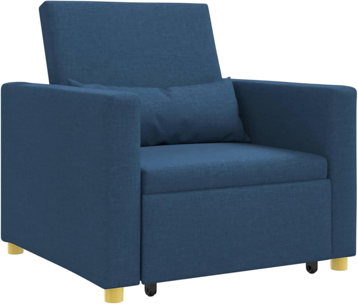 Uitschuifbare slaapbank, eenpersoons blauw, 90 x 165 x 87 cm, stof, Scandinavische stijl, stoel voor woonkamer, slaapkamer, werkkamer, logeerkamer - QUORE