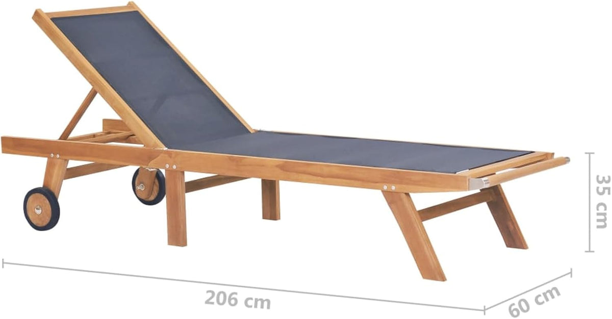 Gecheer P44668 Folding Sun Lounger with Wheels Made of Solid Teak Textile Professional Outdoor Sun Lounger Garden Lounger Sun Lounger Sun Lounger - QUORE