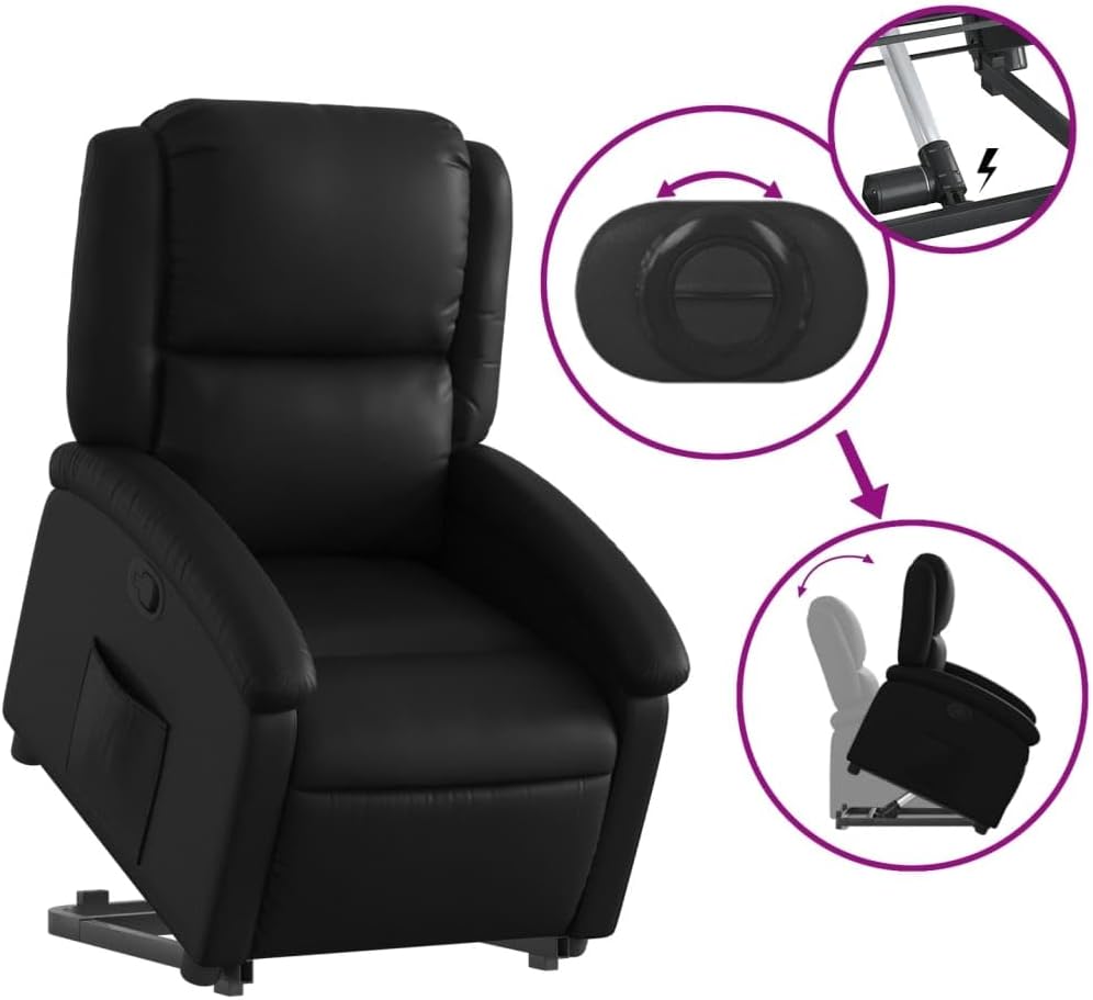 Tv-Fauteuil – Relaxfauteuil – Sta-Op Stoel – Elektrische Liftstoel – Tv-Relaxstoel – Met Elektrisch Motormechanisme – Verstelbare Rugleuning Tot 135° – Bekleed Met Duurzaam Kunstleer Zwart