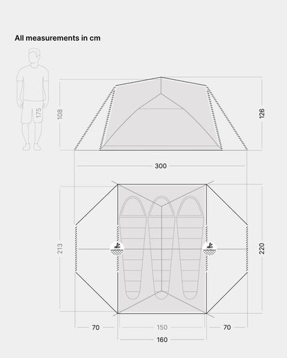 qeedo Light Birch M trekking tent, 3 persoons, kleine verpakkingsmaat (53 x 18 cm), licht (3,48 kg)