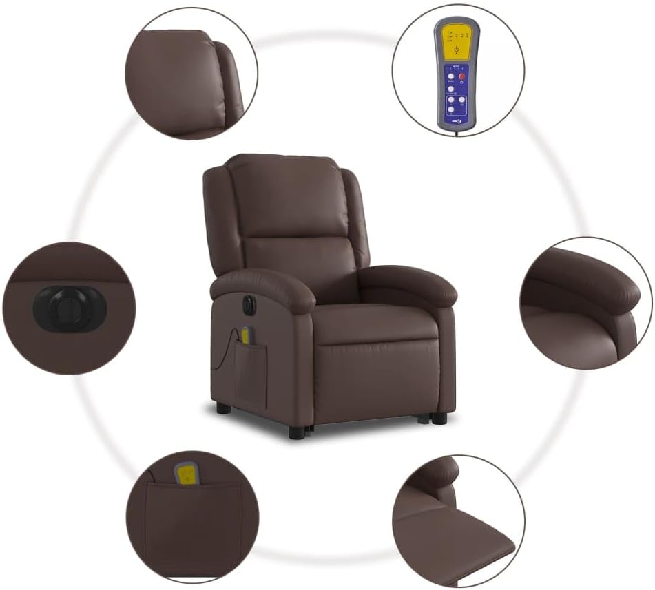 Massagestoel – Relaxfauteuil – Tv-Stoel – Elektrische Relaxstoel – Elektrische Massagestoel – Opsta-Ondersteuning – 6-Punts Vibratiemassage – Kunstleren Bekleding Bruin