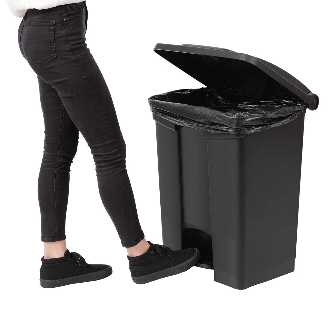 Jantex Kitchen Pedal Waste Bin Black Tight Lid 65ltr Durable Polypropylene - QUORE