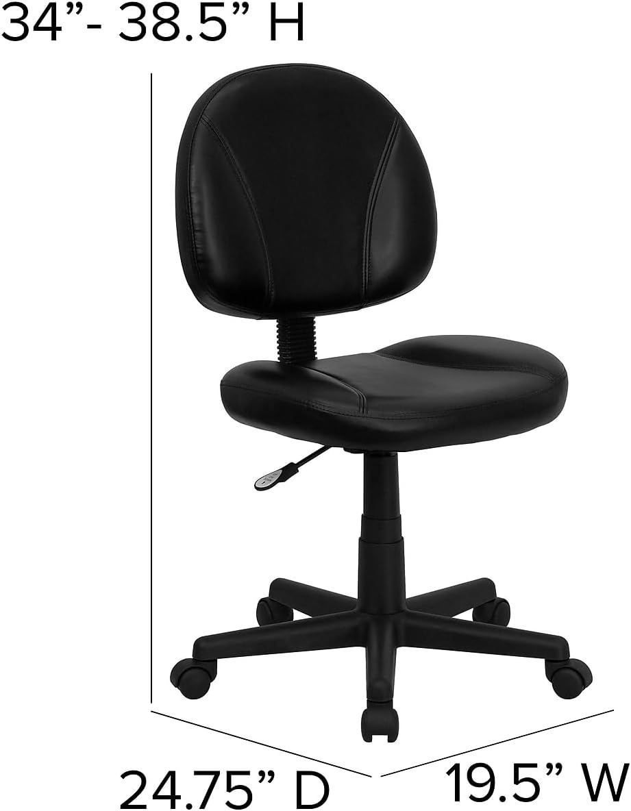 Flash Furniture Mid-Back lederen ergonomische draaibare taakstoel, metaal, zwart, 58,42 x 55,88 x 22,86 cm