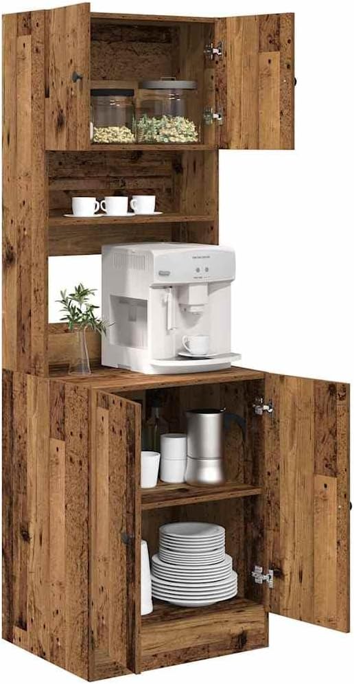 Keukenkast – Wandkast – Opbergkast – Kast – Keukenmeubel – Rustieke Oude Houtlook – Verstelbare Planken – Wandmontage 60x50x180 cm