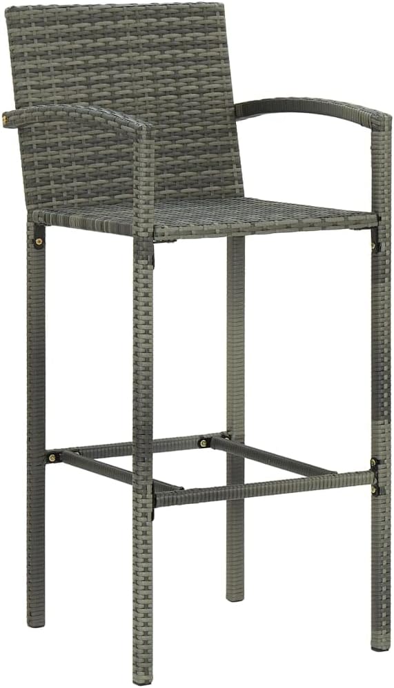 Kitchen Stool Grey Synthetic Rattan Garden Chairs with Steel Frame and Integrated Footrest, Weatherproof and Lightweight - QUORE