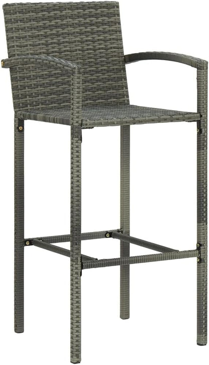 Kitchen Stool Grey Synthetic Rattan Garden Chairs with Steel Frame and Integrated Footrest, Weatherproof and Lightweight - QUORE