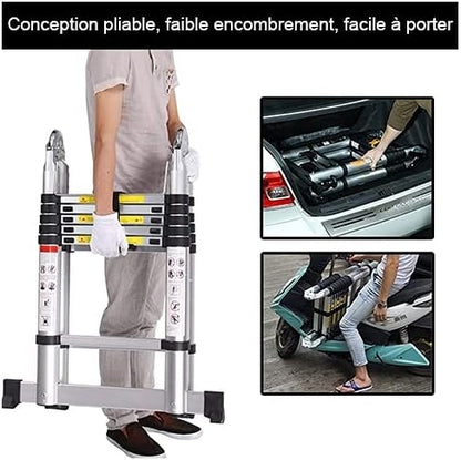 5 m vouwladder, aluminium, 2,5 m + 2,5 m, telescopische ladder, draagbaar, 16 antislip treden, belastbaar tot 150 kg