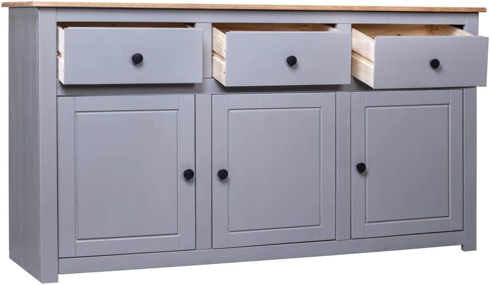 Festnight Dresser Chest of drawers Side cabinet Multifunctional cabinet Dresser Cabinet 135 x 40 x 80 cm Solid Wood Panama-Pine Gray - QUORE
