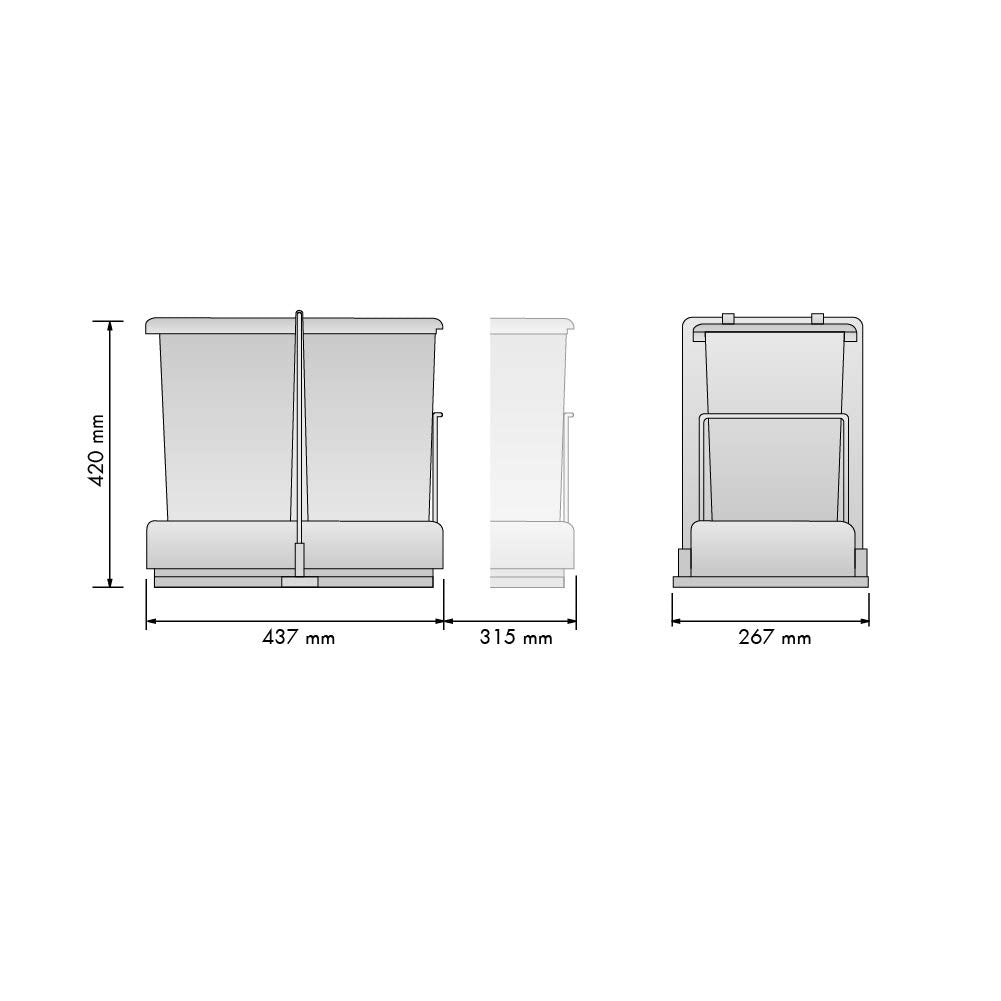 Menage Confort Vuilnisbak en recyclingcontainer voor keukenlade, deksel van roestvrij staal, PP antraciet, 900 mm breedte meubel/hoogte 295 mm