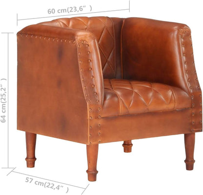 Fauteuil Bruin Echt Geitenleer – Loungestoel – Televisiestoel – Relaxstoel – Bureaustoel – Massief Mangohouten Poten – Extra Dikke Voering