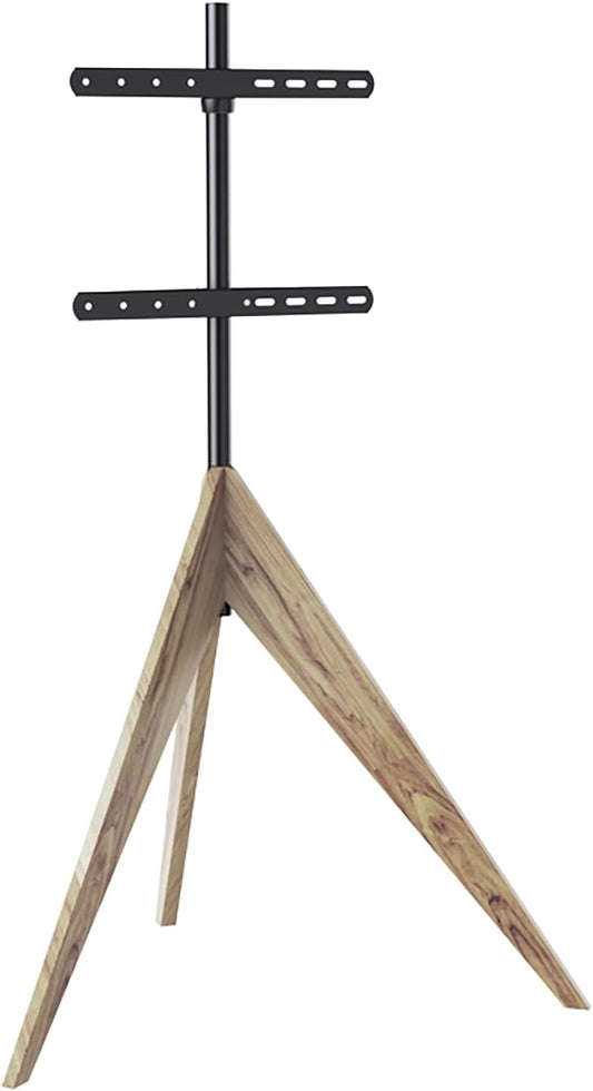 TV-Vloerstandaard – TV-Standaard – Televisiestandaard – TV-Statief – Mat Zwart Met Aged Oak Voet – Hoogte Tot 140 Cm – 360° Draaibaar