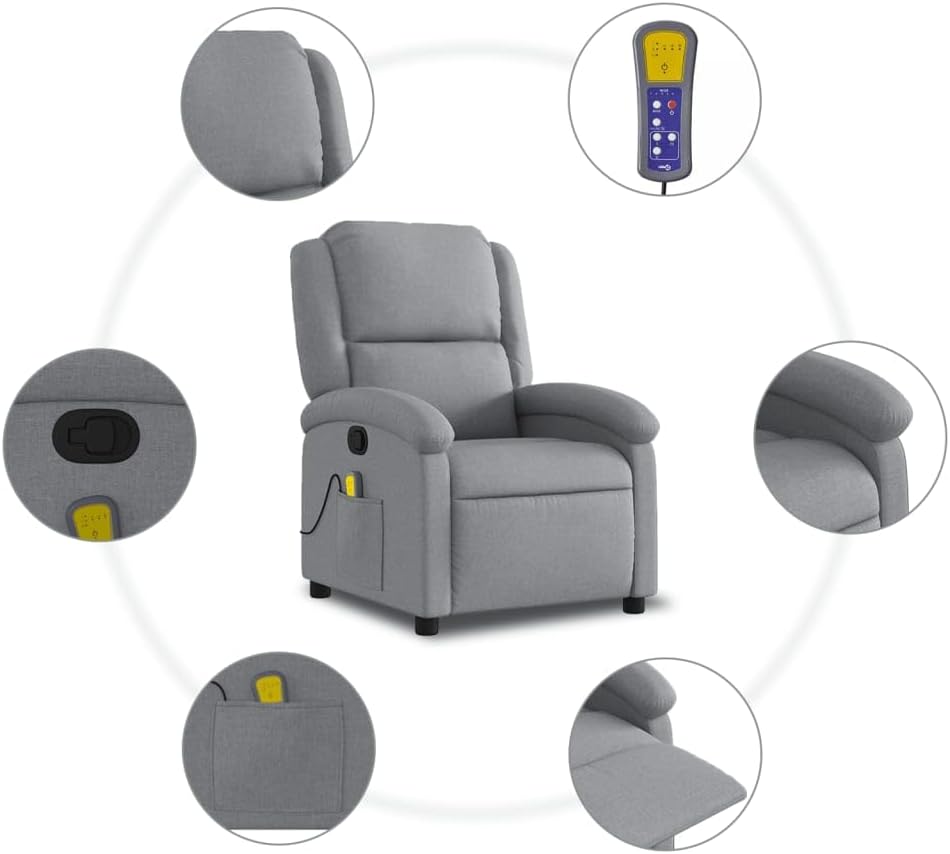 vidaXL Massage chair adjustable fabric light grey