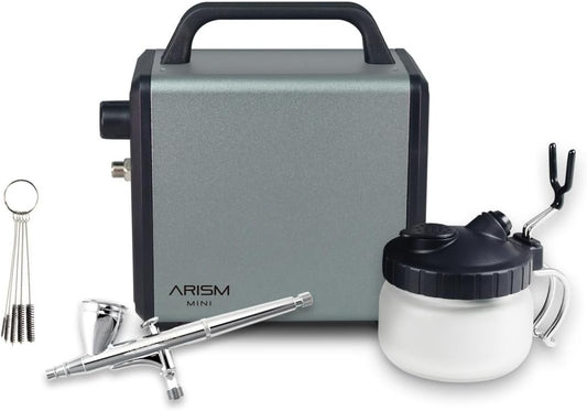 Sparmax Airbrush Max-3 + compressor ARISM Mini + reinigingsstation SCP-700 + 5 borstelset, chroom, naaldgrootte: 0,3 mm