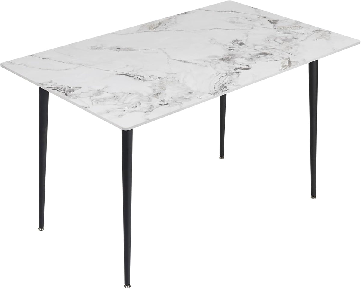 FATIVO Eettafel, rechthoekig, keukentafel, marmer, 120 cm, smaragd, wit, voor 4 stoelen, Scandinavische eettafel, 120 x 70 x 76 cm, met metalen tafelpoten, voor eetkamer en keuken