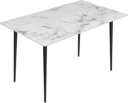 FATIVO Eettafel, rechthoekig, keukentafel, marmer, 120 cm, smaragd, wit, voor 4 stoelen, Scandinavische eettafel, 120 x 70 x 76 cm, met metalen tafelpoten, voor eetkamer en keuken