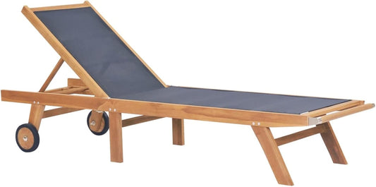 Gecheer P44668 Folding Sun Lounger with Wheels Made of Solid Teak Textile Professional Outdoor Sun Lounger Garden Lounger Sun Lounger Sun Lounger - QUORE
