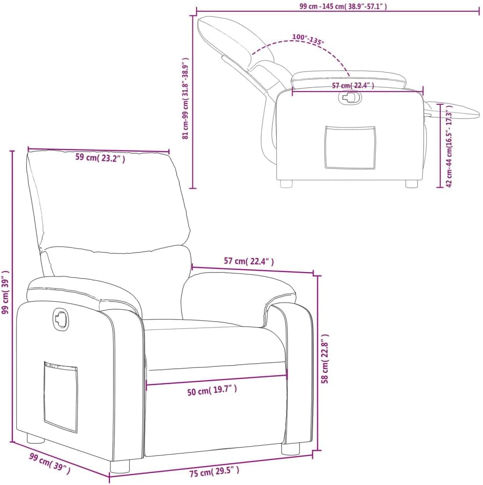 Verstelbare Fauteuil – Relaxfauteuil – Relaxstoel – Armstoel – Leunstoel – Handmatig Verstelbaar Tot 135 Graden – Donkergrijze Duurzame Stof
