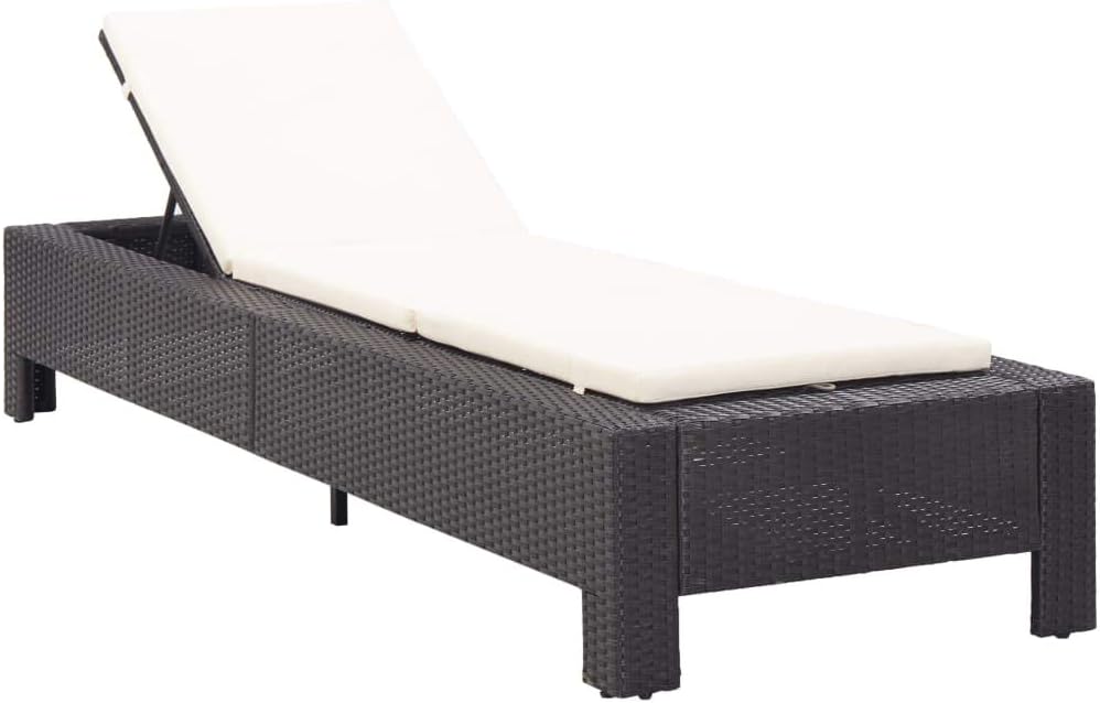 Tidyard Polyrattan sun bed black garden rattan folding rattan sun bed outdoor sun bed 220 x 75 x 35 cm - QUORE