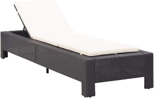 Tidyard Polyrattan sun bed black garden rattan folding rattan sun bed outdoor sun bed 220 x 75 x 35 cm - QUORE