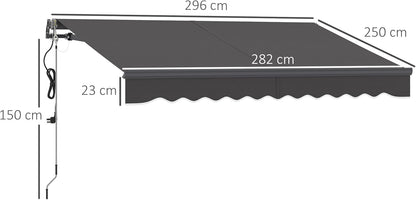 Outsunny klemmarkise mit Handkurbel elektrisch höhenverstellbar Gelenkarmmarkise Markise Sonnenschutz UV 30+ Balkonmarkise incl. Wandhalterung Sonnenmarkise 300cm breit für Terrasse Balcony Dunkelgrau