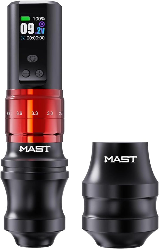 Mast Tattoo Fold2 Pro Wireless Tattoo Gun Rotary Pen Machine, Powerful Motor by Mcore, Smart Display, 7 Strokes Length for Pro Artists (RED)