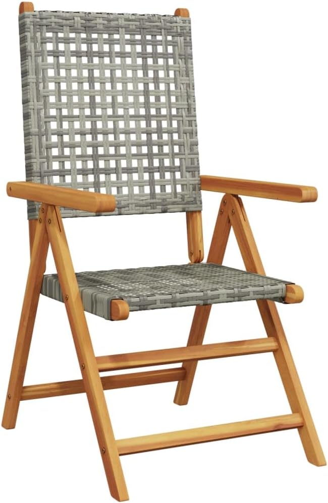 8 stuks tuinstoelen van rotan, polyethyleen, massief hout, grijs, met verstelbare functie en robuuste structuur voor buiten, duurzaam en comfortabel - QUORE