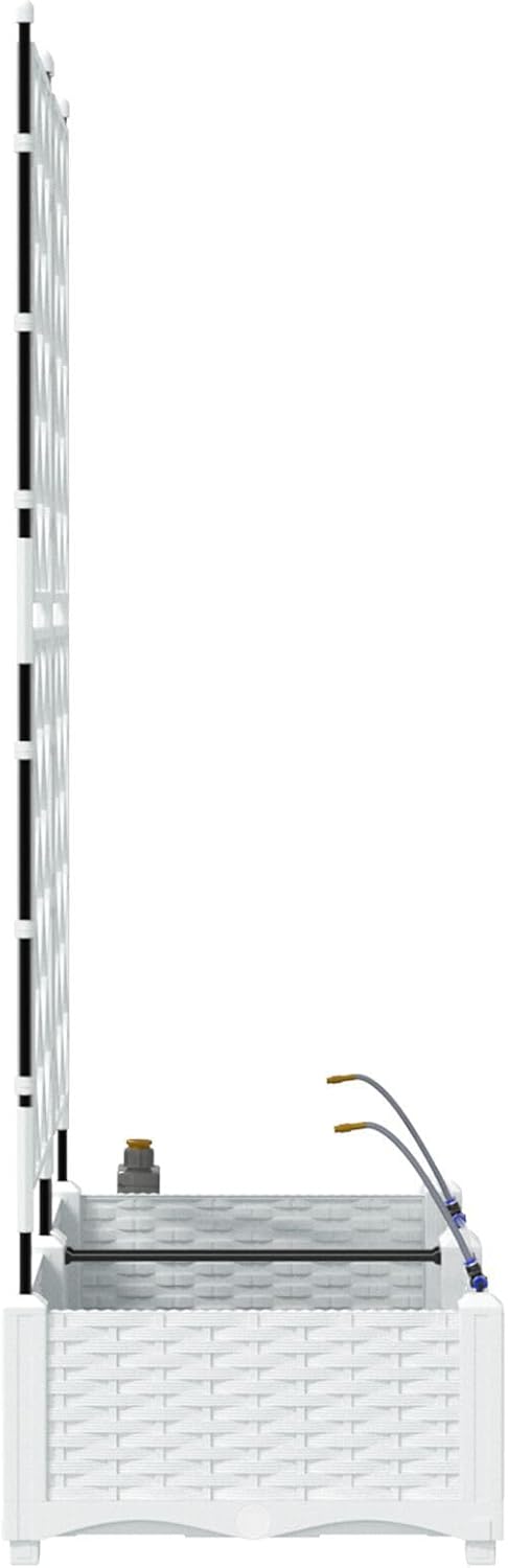 Set of 2 Flower Box with Irrigation System White with Adjustable Trellis for Climbing Plants, Modern Flower Box Made of Synthetic Rattan for Balcony, Garden, Indoor and Outdoor Use - QUORE