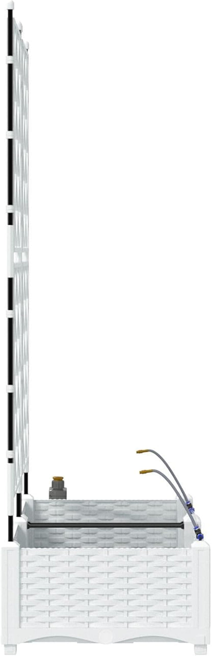 Set of 2 Flower Box with Irrigation System White with Adjustable Trellis for Climbing Plants, Modern Flower Box Made of Synthetic Rattan for Balcony, Garden, Indoor and Outdoor Use - QUORE