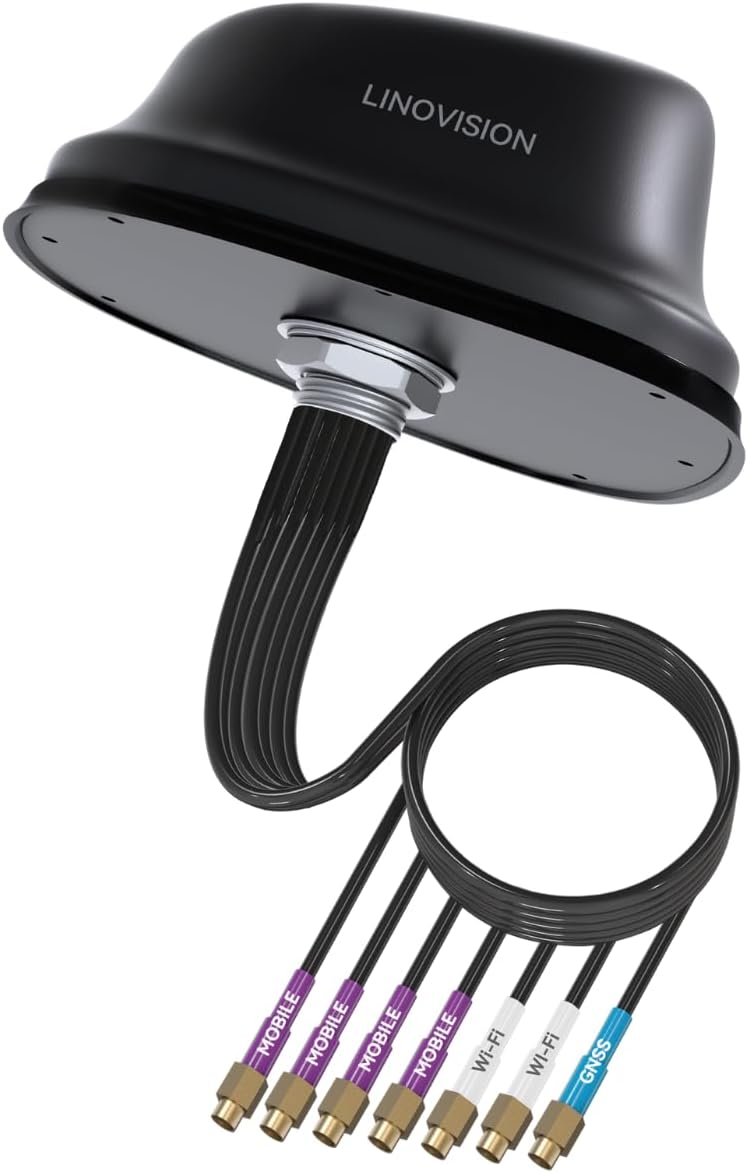 LINOVISION 5G LTE MIMO Combo 7-in-1 antenne, 4X 5G LTE, 1x GNSS, 2X Wi-Fi, Outdoor Roof SMA antenne met 3m kabel, werkt met Teltonika RUTM50, RUTX50, TRB500, RUTC50 (PR1KC640)