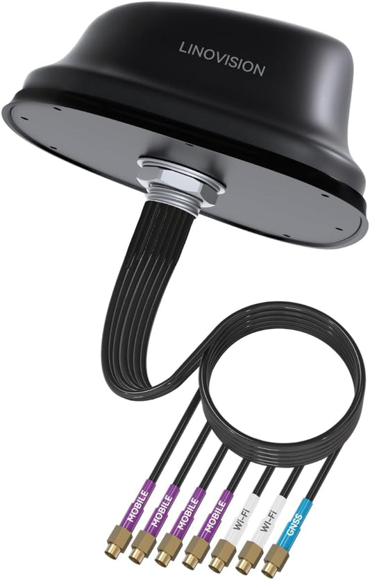 LINOVISION 5G LTE MIMO Combo 7-in-1 antenne, 4X 5G LTE, 1x GNSS, 2X Wi-Fi, Outdoor Roof SMA antenne met 3m kabel, werkt met Teltonika RUTM50, RUTX50, TRB500, RUTC50 (PR1KC640)