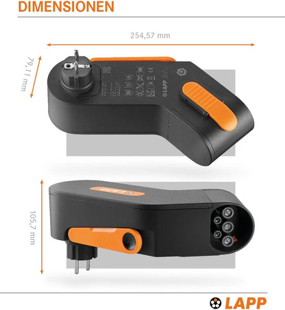 Lapp Mobility dock/mobiele EV oplader voor het huishoudelijk stopcontact/noodlader voor e-auto's/draagbare e-autolader voor onderweg/oplader voor elektrische en plug-in/IP44