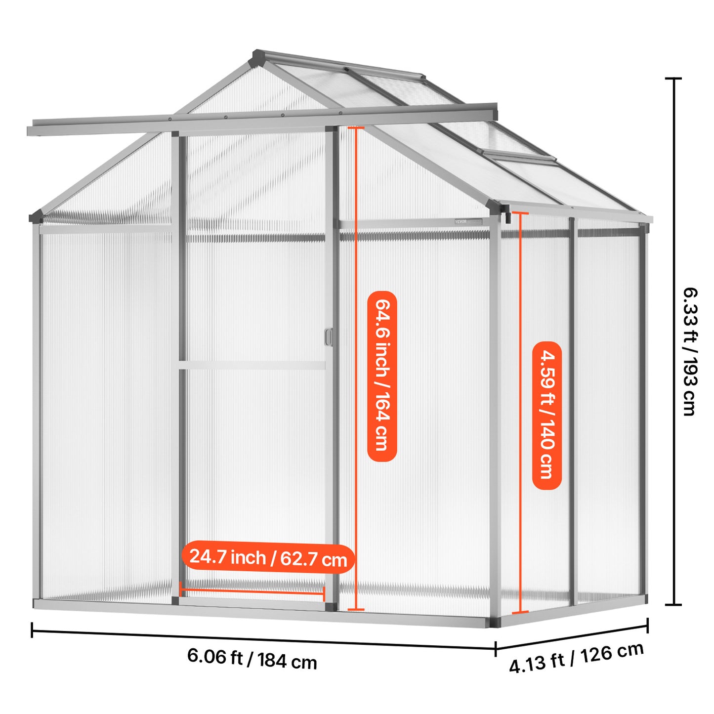 Kas – Kweekkas – Tuinkas – Plantenkas – Serre – Polycarbonaat – Aluminium Frame – Compact 183x121x195 cm