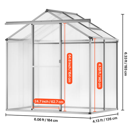 Kas – Kweekkas – Tuinkas – Plantenkas – Serre – Polycarbonaat – Aluminium Frame – Compact 183x121x195 cm