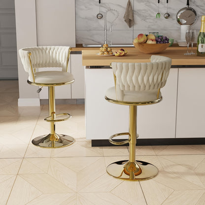 Luxe Royal-Style Barkruk – Verstelbare Hoogte, Draaibaar – Fluwelen Zitting met Gouden Poten, Stevige Ronde Kruk voor Keuken, Home Bar of Café – Elegant Design in Goud & Wit