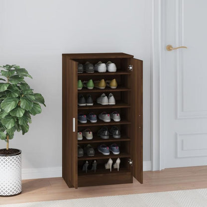 Shoe Cabinet 55X35X108 Cm Made of Treated Wood in Brown Oak Color. This Elegant Shoe Cabinet Prevents Messy Shoes And Creates a Tidy Environment; The Metal Frame of The Cabinet Ensures Strength And Stability. The Shoe Cabinet