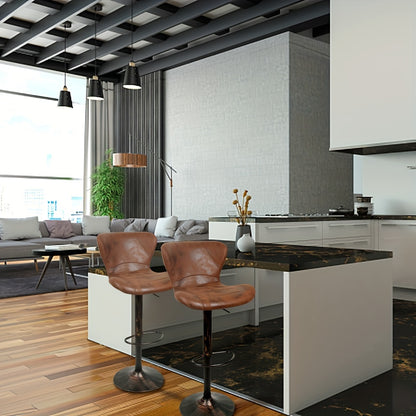 4pcs Vintage Brown Bar Stool, Swivel Bar Stool, 47.5*34*88-109cm, Faux Leather Vintage Swivel Bar Stool, Industrial Kitchen Bar Stool, Bar High Chair with Backrest, Height Adjustable, Kitchen Counter Stool, Home Bar Furniture