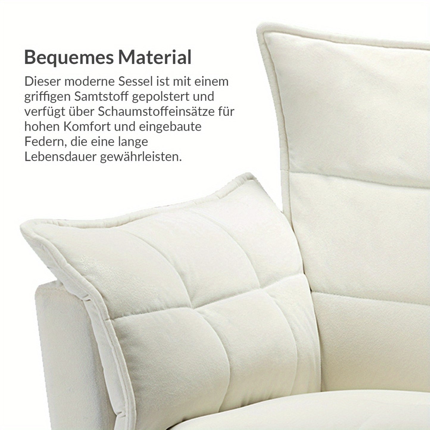 Zetel – Fauteuil – Leunstoel – Lounge Stoel – Armstoel – Modern Velvet – Gouden Metalen Poten – Comfortabele Dikke Zitting – Ivoorkleurig