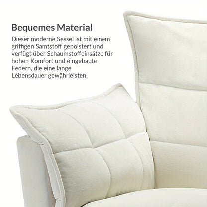Zetel – Fauteuil – Leunstoel – Lounge Stoel – Armstoel – Modern Velvet – Gouden Metalen Poten – Comfortabele Dikke Zitting – Ivoorkleurig
