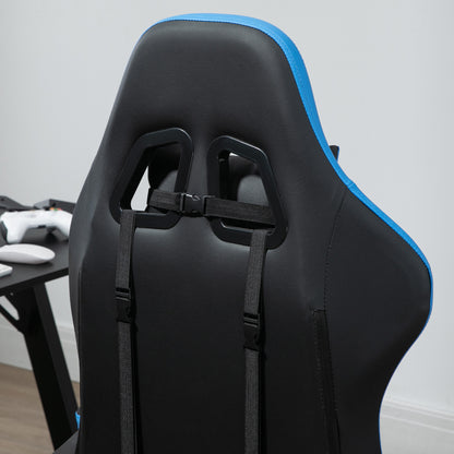 Gamingstoel – Gamestoel – Gaming Chair – Bureaustoel – Computerstoel – Verstelbare Rugleuning 135° – Inclusief Voetensteun Kunstleer Zwart/Blauw