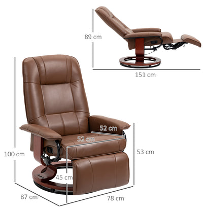 Bruine Draaifauteuil – Relaxfauteuil – Loungestoel – Recliner – Fauteuil – Verstelbare Rugleuning 145° – In Hoogte Verstelbare Voetensteun